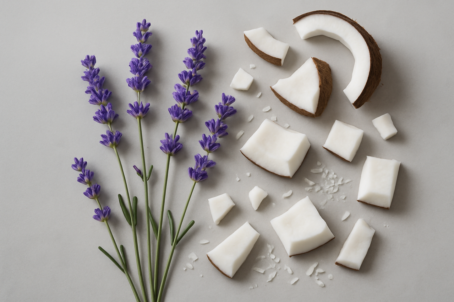 gray background lavender and coconut