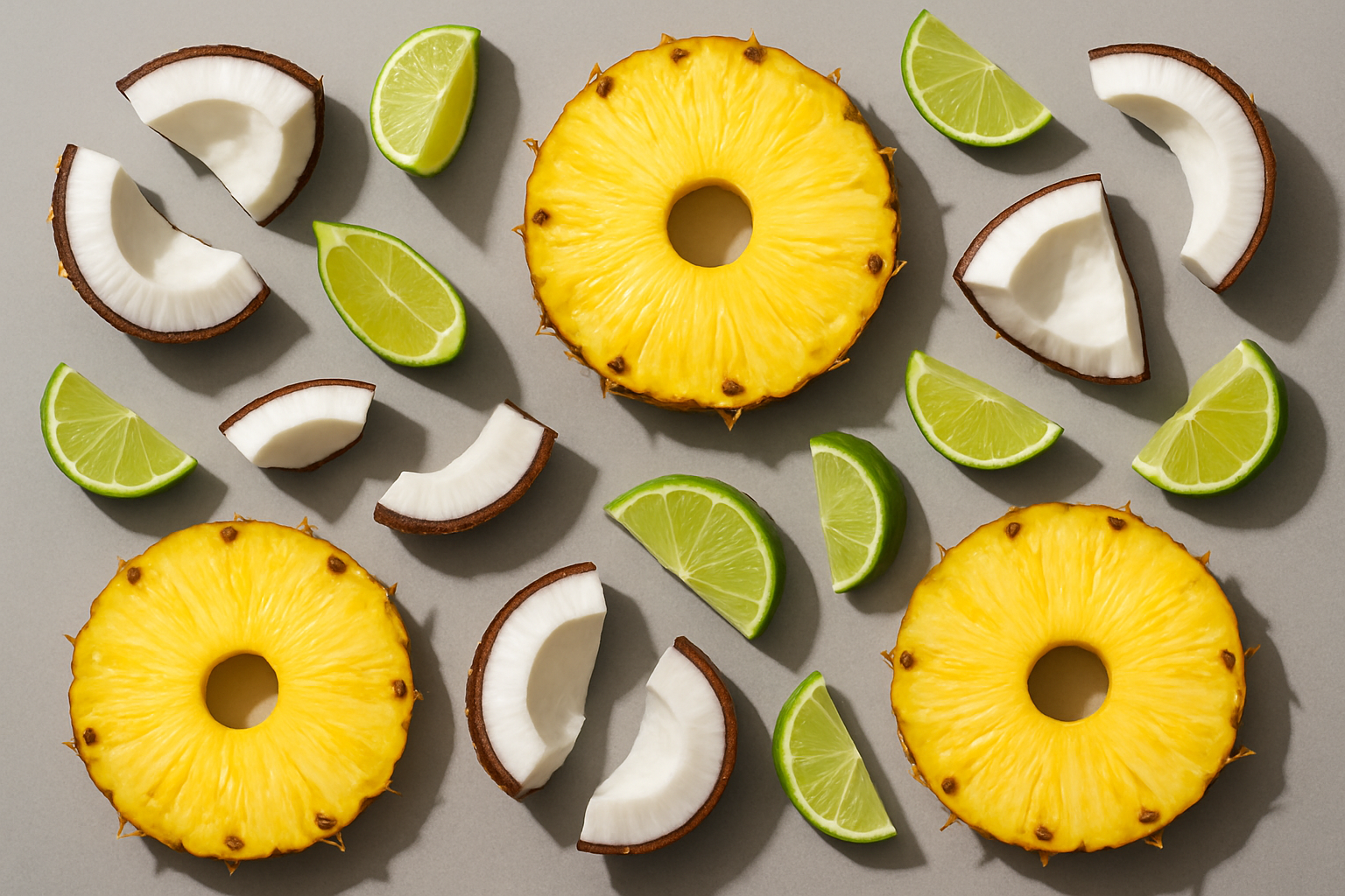 gray background and sliced pina colada fruits