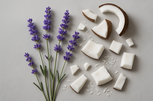gray background lavender and coconut