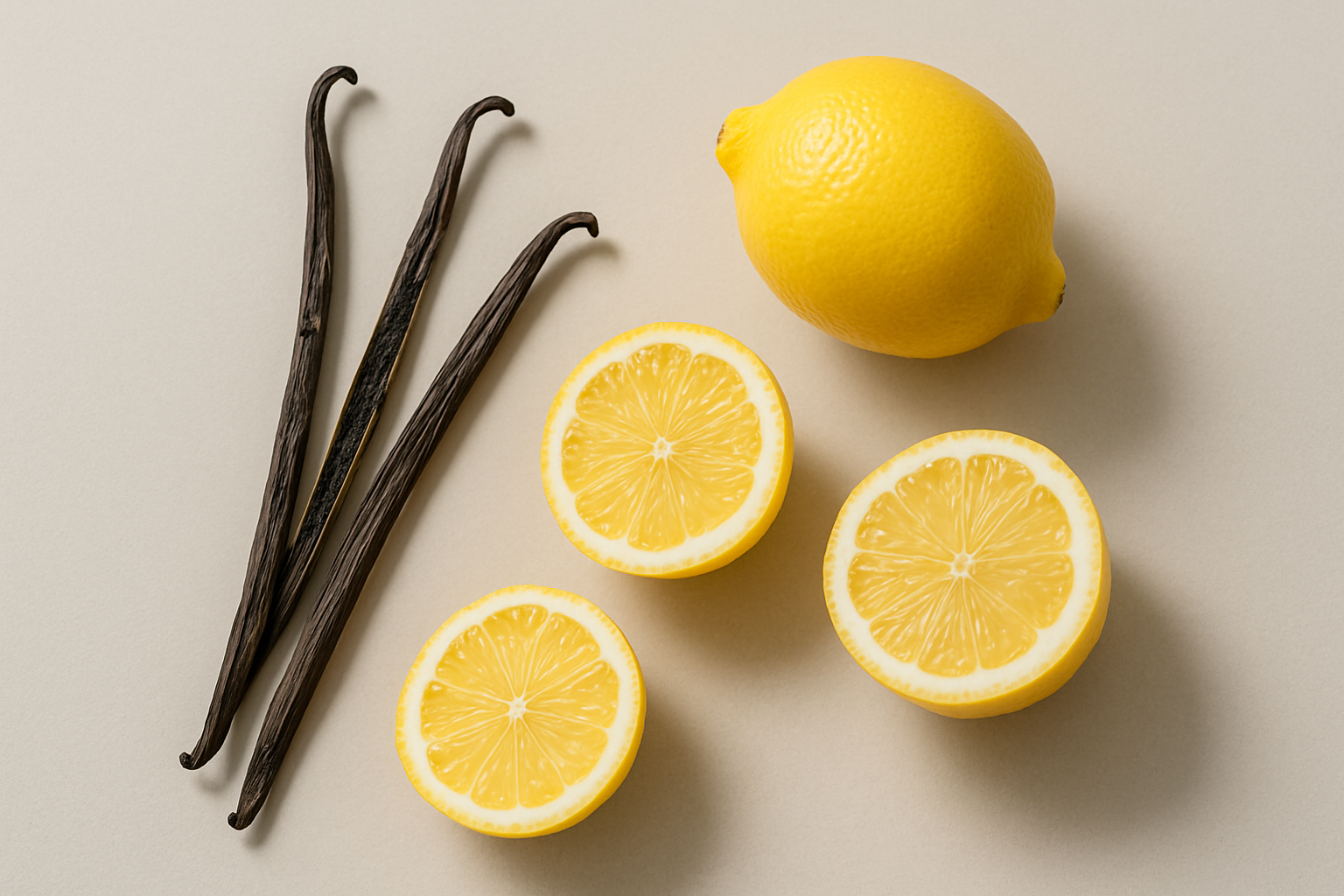 gray background vanilla bean and lemon